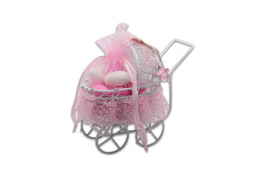 Baby Girl Stroller - Jordan Almonds Pink and White - Decorated Toy Favor