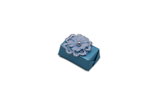 Light Blue Fabric Flower with Pearl - Decorated Chocolate