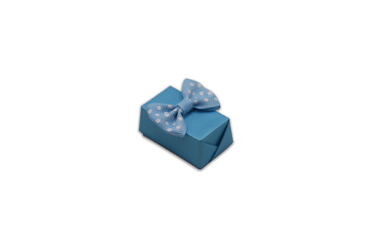 Light Blue and White Polka Dot Patterned Bow - Decorated Chocolate