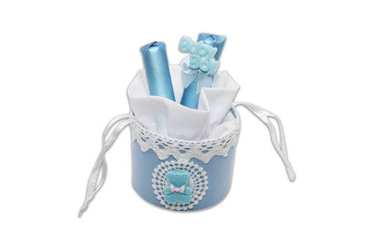 Baby Boy Small Basket Blue and White - Decorated Toy Favor