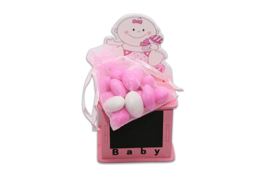 Baby Girl - Baby Shower Favor - White & Pink Jordan Almonds -  Decorated Toy Favor