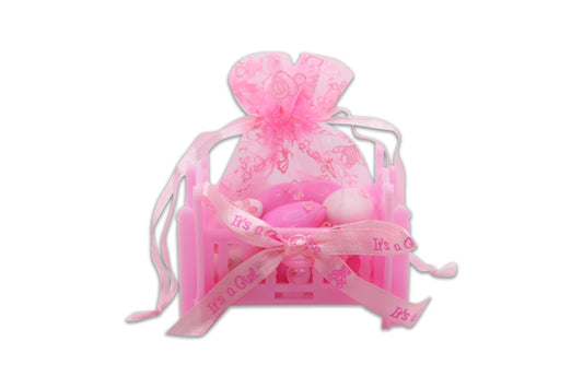 Baby Girl Crib - White & Pink Jordan Almonds - Decorated Toy Favor