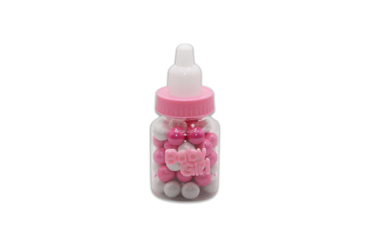 Baby Bottle with Baby Girl Sign - White & Pink Sixlets Chocolate - Decorated Toy Favor