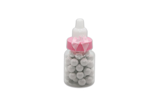 Baby Bottle with Clear Pacifier and Pink Bow - White Sixlets Chocolate - Decorated Toy Favor