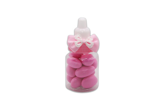 Baby Bottle with Pink and White Cute Bow - Pink Jordan Almonds - Decorated Toy Favor