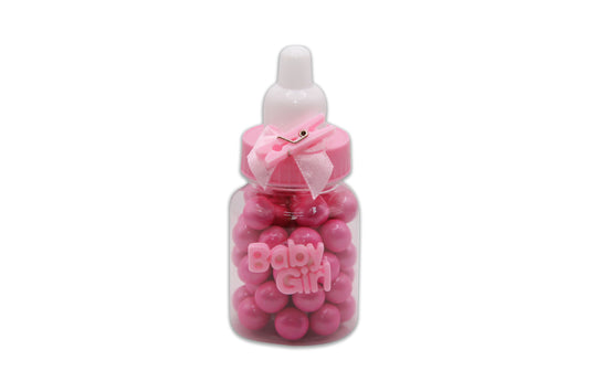 Baby Bottle-Baby Girl sign with Pink Clothespin and Bow - Pink Sixlets Chocolatw - Decorated Toy Favors