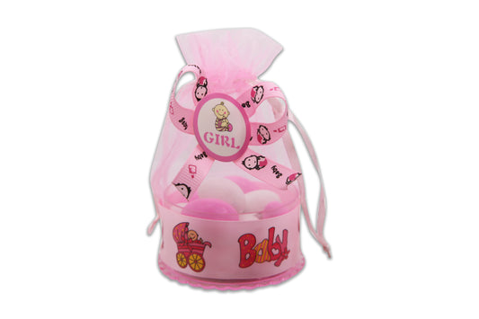 Baby Girl - White & Pink Jordan Almonds - Decorated Toy Favor