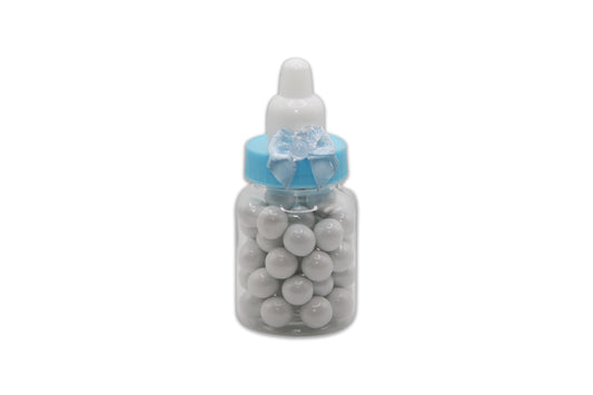 Baby Bottle with Clear Pacifier and Blue Bow - White Sixlets Chocolate - Decorated Toy Favor