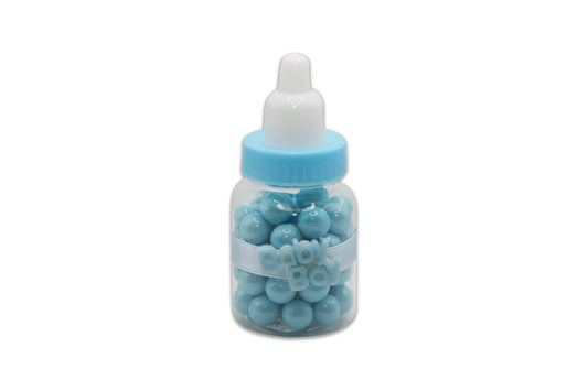 Baby Bottle with Baby Boy Sign and Blue Ribbon Wrap - Blue Sixlets Chocolate - Decorated Toy Favor