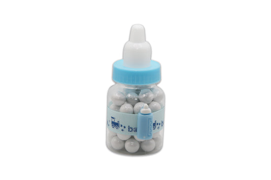 Baby Bottle with Pacifier & Baby Boy Ribbon Wrap - White Sixlets Chocolate - Decorated Toy Favor