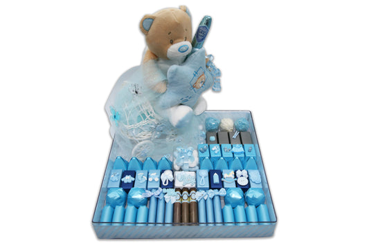 Personalized Boys Teddy Bear and Cute Stroller - Baby Boy Chocolate Gift Arrangement