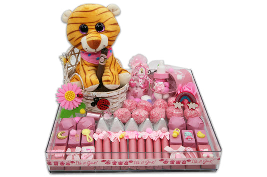 Cute Tiger in Basket - Baby Girl Chocolate Gift Arrangement